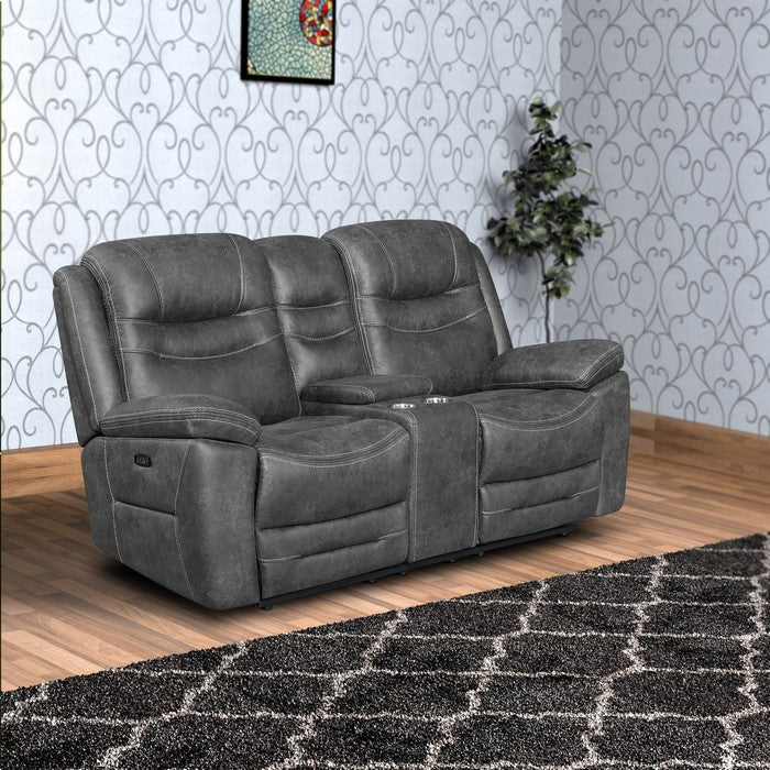 Fabric Upholstered Metal Power Recliner Loveseat with Adjustable Headrest, Black