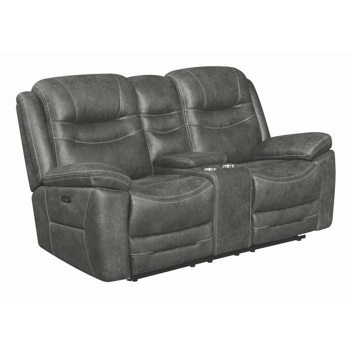 Fabric Upholstered Metal Power Recliner Loveseat with Adjustable Headrest, Black
