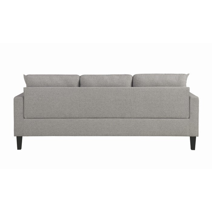 Fabric Upholstered Wooden Sectional with Button Tufted Back and Contrast Pillows, Gray and Black