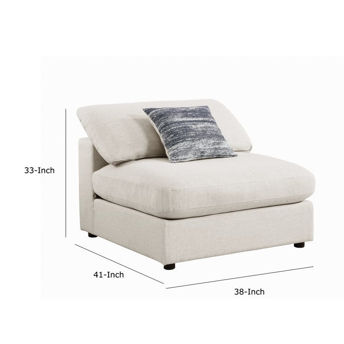 Fabric Upholstered Wooden Armless Chair with Loose Cushion Seat and Small Feet, Beige