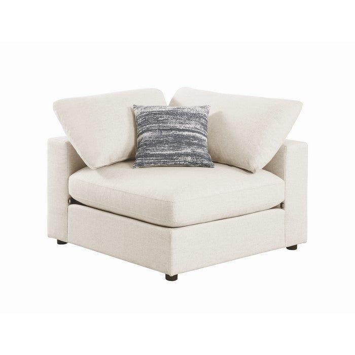 Fabric Upholstered Wooden Corner Chair with Loose Cushion Seat and Small Feet, Beige