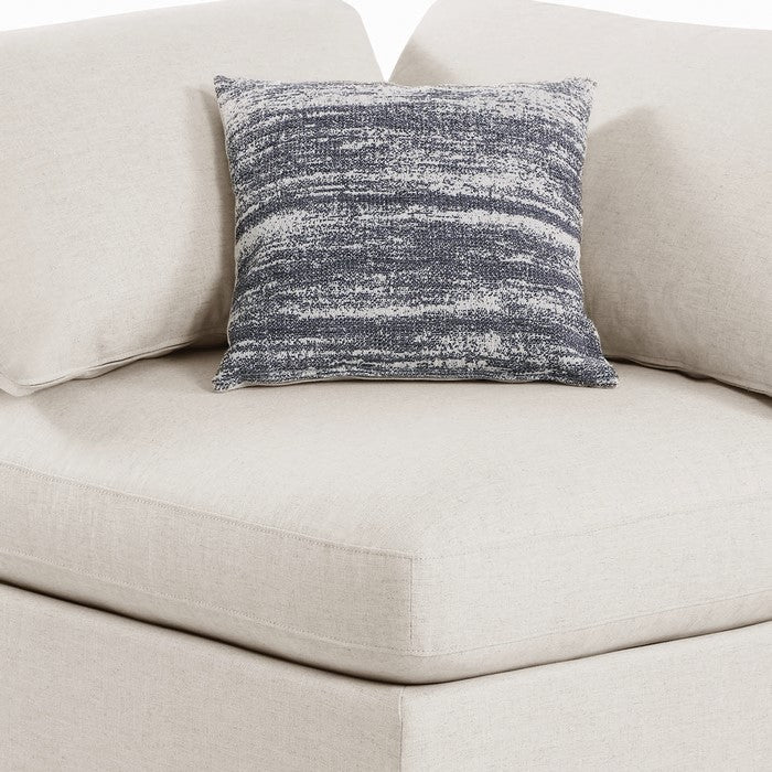 Fabric Upholstered Wooden Corner Chair with Loose Cushion Seat and Small Feet, Beige
