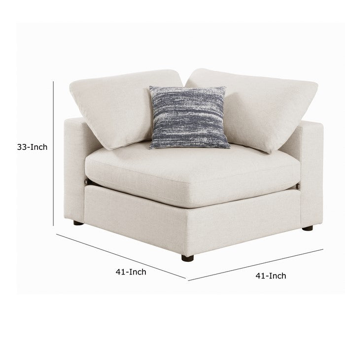 Fabric Upholstered Wooden Corner Chair with Loose Cushion Seat and Small Feet, Beige