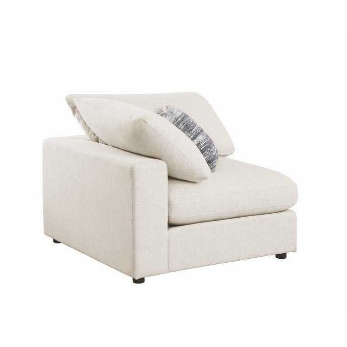 Fabric Upholstered Wooden Corner Chair with Loose Cushion Seat and Small Feet, Beige