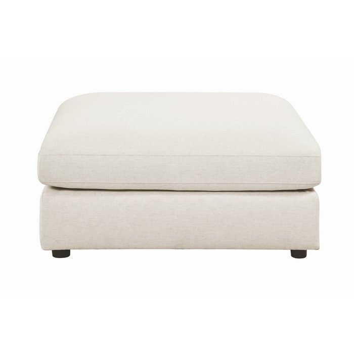 Fabric Upholstered Wooden Ottoman with Loose Cushion Seat and Small Feet, Beige
