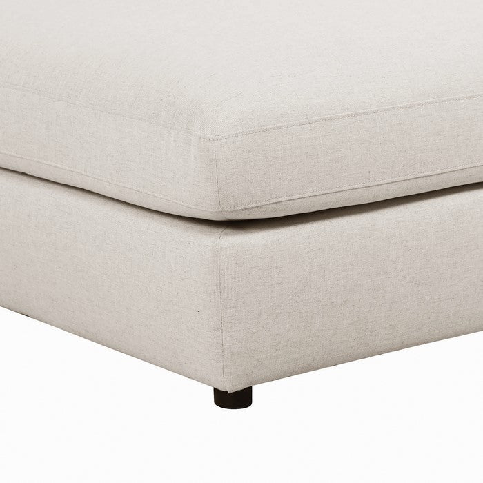 Fabric Upholstered Wooden Ottoman with Loose Cushion Seat and Small Feet, Beige
