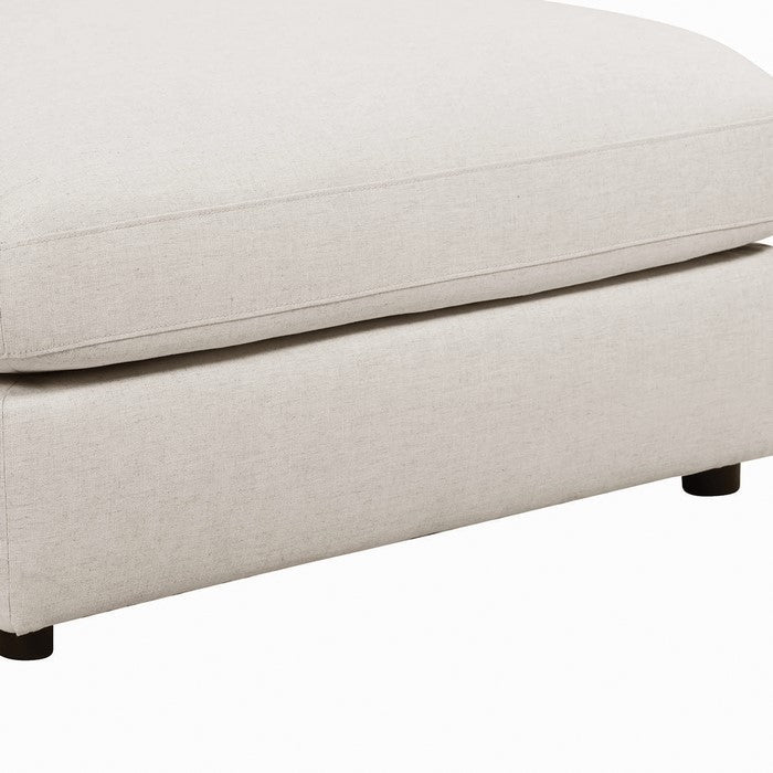 Fabric Upholstered Wooden Ottoman with Loose Cushion Seat and Small Feet, Beige