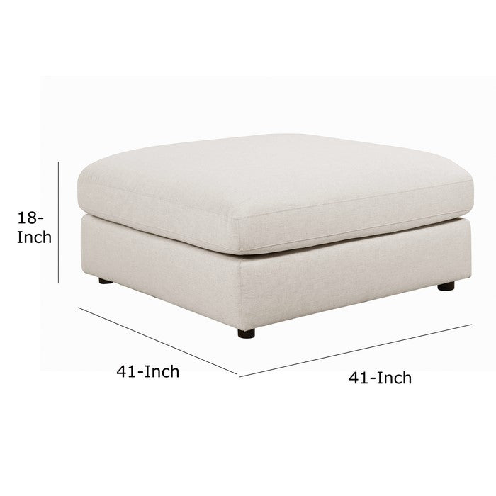 Fabric Upholstered Wooden Ottoman with Loose Cushion Seat and Small Feet, Beige
