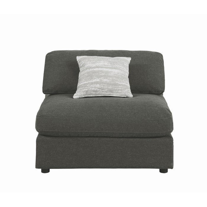 Fabric Upholstered Wooden Armless Chair with Loose Cushion Seat and Small Feet, Dark Gray