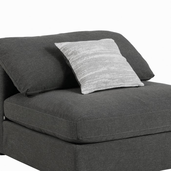 Fabric Upholstered Wooden Armless Chair with Loose Cushion Seat and Small Feet, Dark Gray