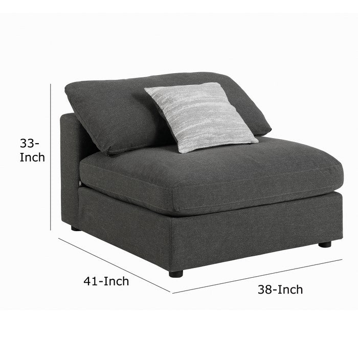 Fabric Upholstered Wooden Armless Chair with Loose Cushion Seat and Small Feet, Dark Gray