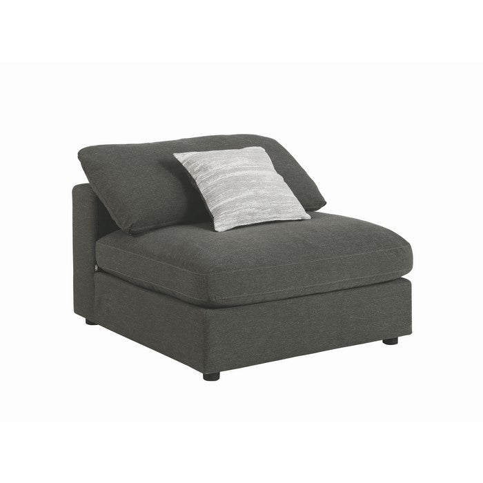 Fabric Upholstered Wooden Armless Chair with Loose Cushion Seat and Small Feet, Dark Gray