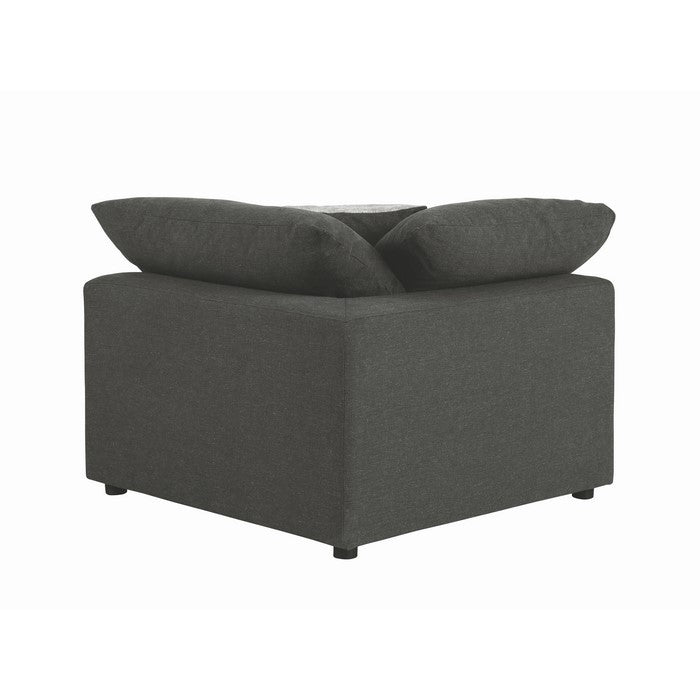 Fabric Upholstered Wooden Corner Chair with Loose Cushion Seat and Small Feet, Dark Gray
