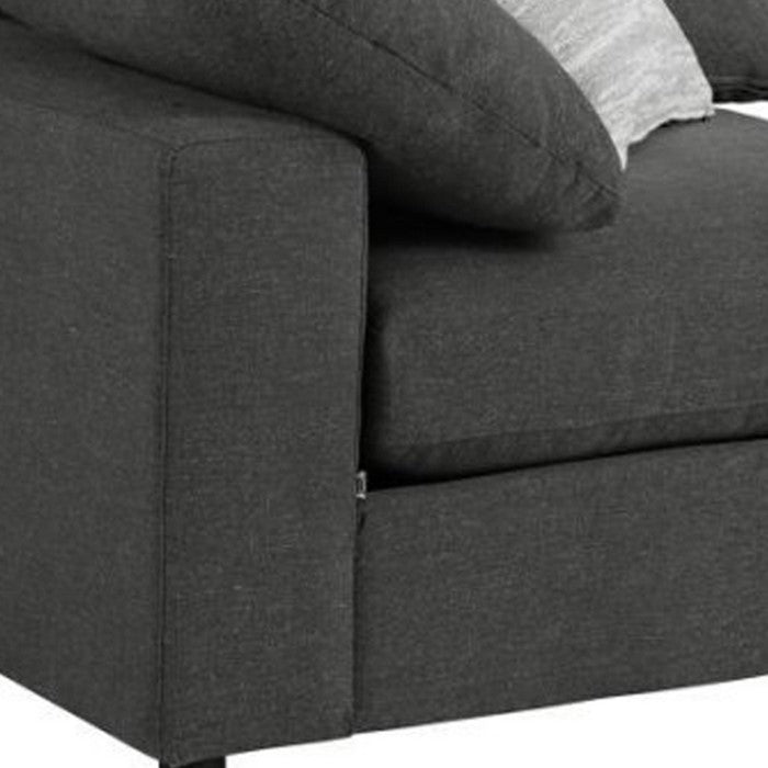 Fabric Upholstered Wooden Corner Chair with Loose Cushion Seat and Small Feet, Dark Gray