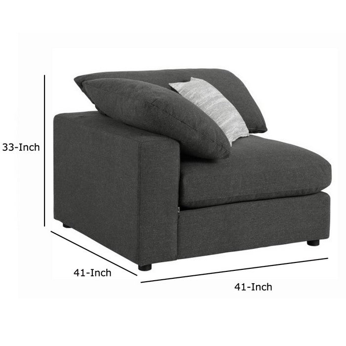 Fabric Upholstered Wooden Corner Chair with Loose Cushion Seat and Small Feet, Dark Gray