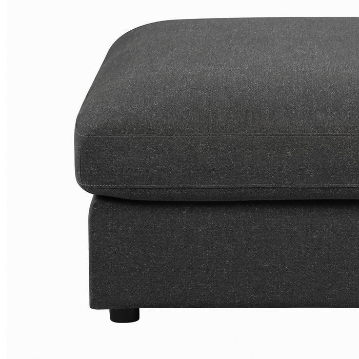 Fabric Upholstered Wooden Ottoman with Loose Cushion Seat and Small Feet, Dark Gray