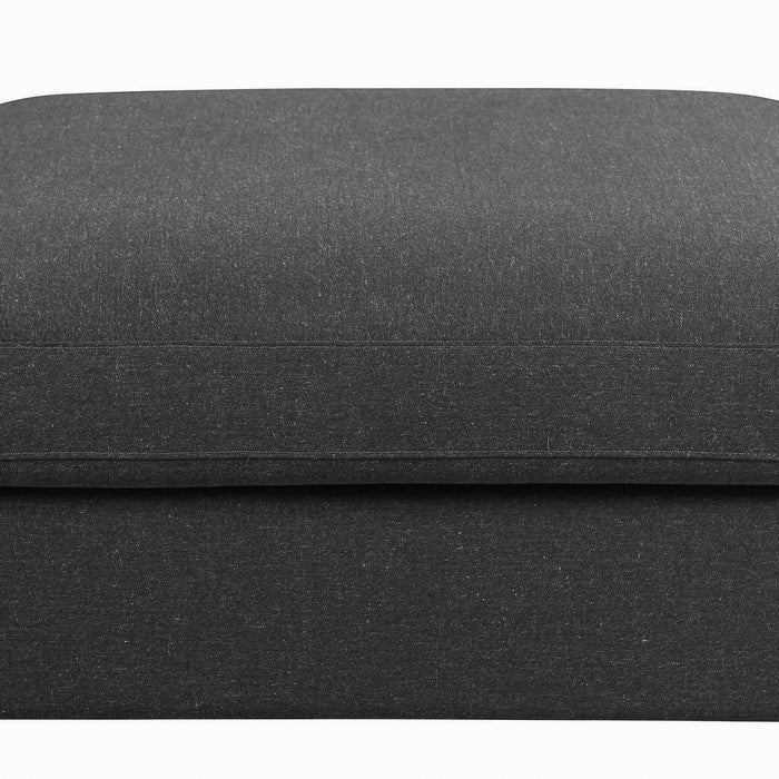 Fabric Upholstered Wooden Ottoman with Loose Cushion Seat and Small Feet, Dark Gray
