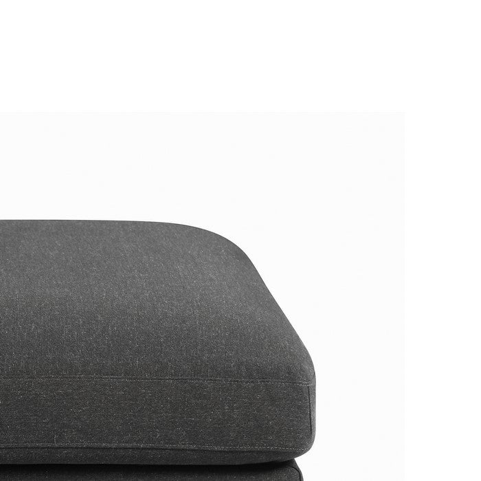 Fabric Upholstered Wooden Ottoman with Loose Cushion Seat and Small Feet, Dark Gray
