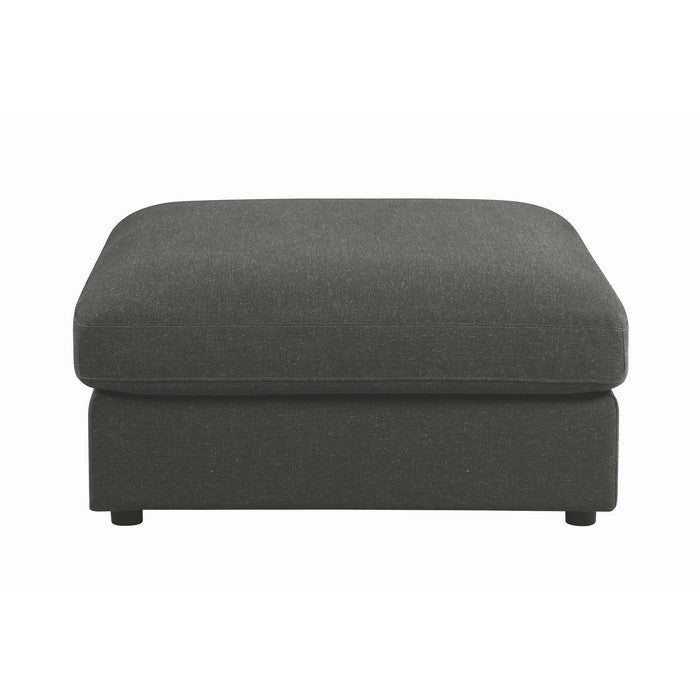 Fabric Upholstered Wooden Ottoman with Loose Cushion Seat and Small Feet, Dark Gray