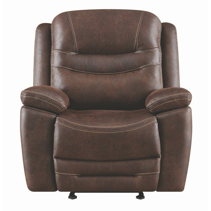 Fabric Upholstered Metal Power Glider Recliner with Padded Armrest, Brown