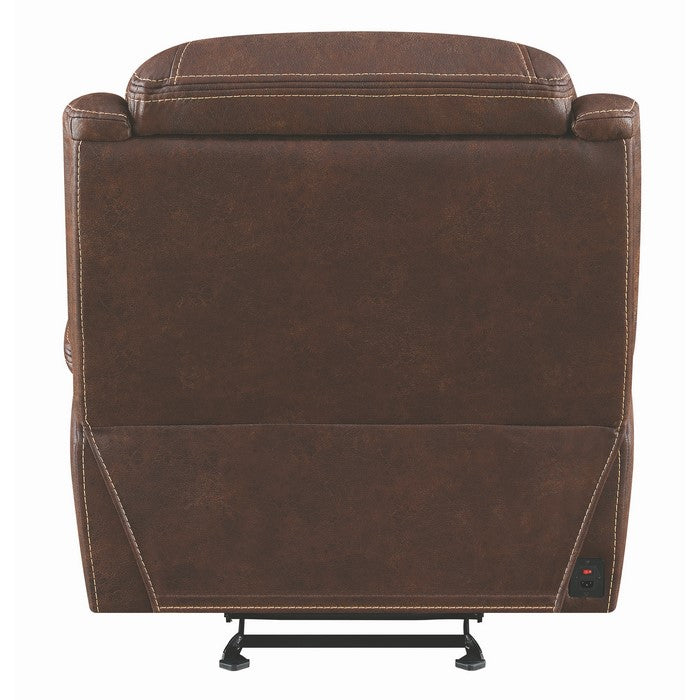 Fabric Upholstered Metal Power Glider Recliner with Padded Armrest, Brown