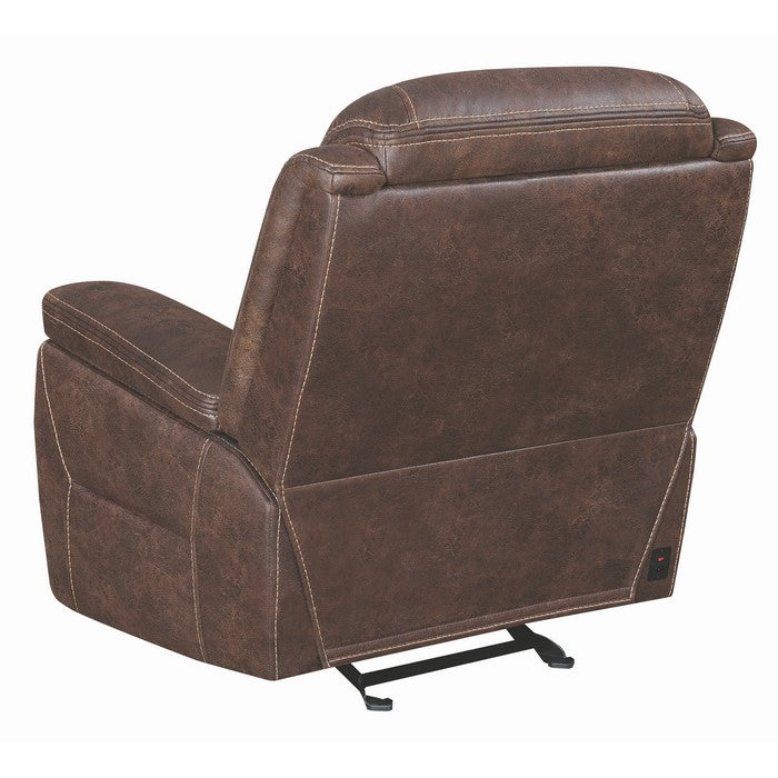 Fabric Upholstered Metal Power Glider Recliner with Padded Armrest, Brown