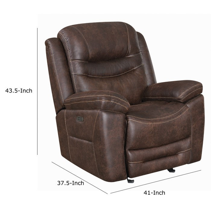 Fabric Upholstered Metal Power Glider Recliner with Padded Armrest, Brown