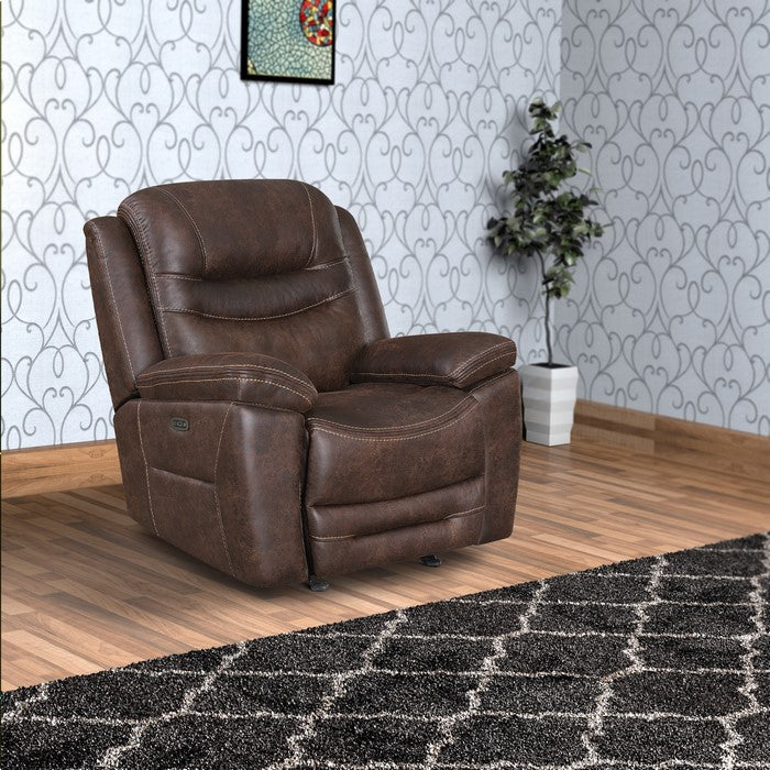 Fabric Upholstered Metal Power Glider Recliner with Padded Armrest, Brown