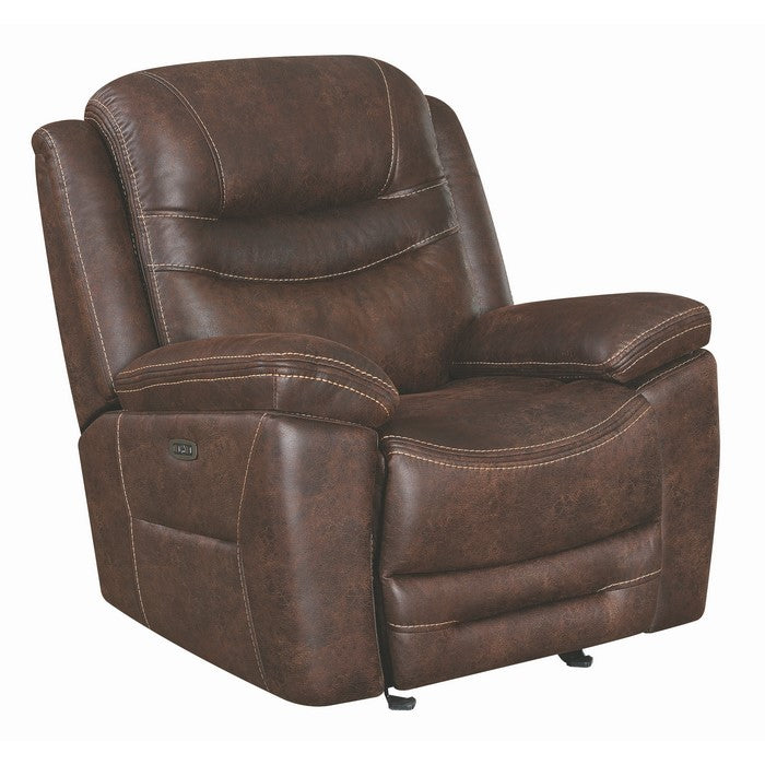 Fabric Upholstered Metal Power Glider Recliner with Padded Armrest, Brown