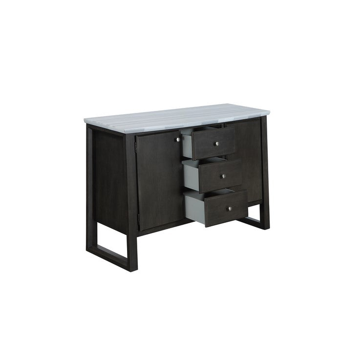 Marble Top Wooden Server with 2 Cabinets and 3 Drawers, Gray and White
