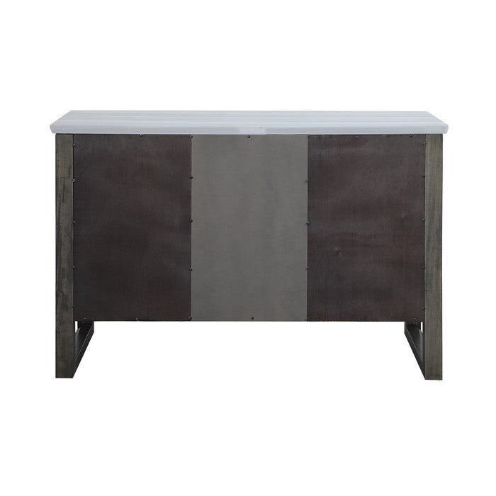 Marble Top Wooden Server with 2 Cabinets and 3 Drawers, Gray and White