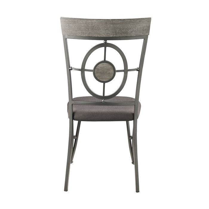 Metal Side Chair with Designer Backrest and Padded Fabric Seat, Set of 2, Gray