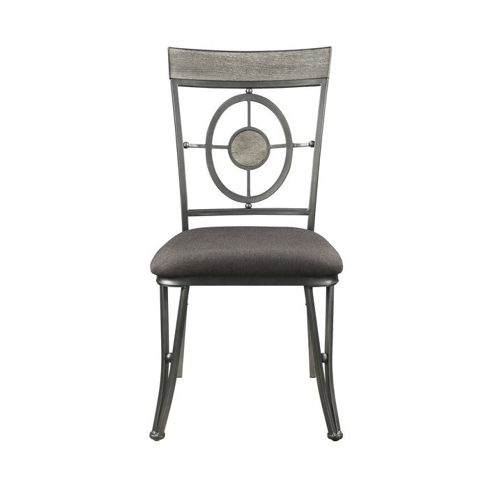 Metal Side Chair with Designer Backrest and Padded Fabric Seat, Set of 2, Gray