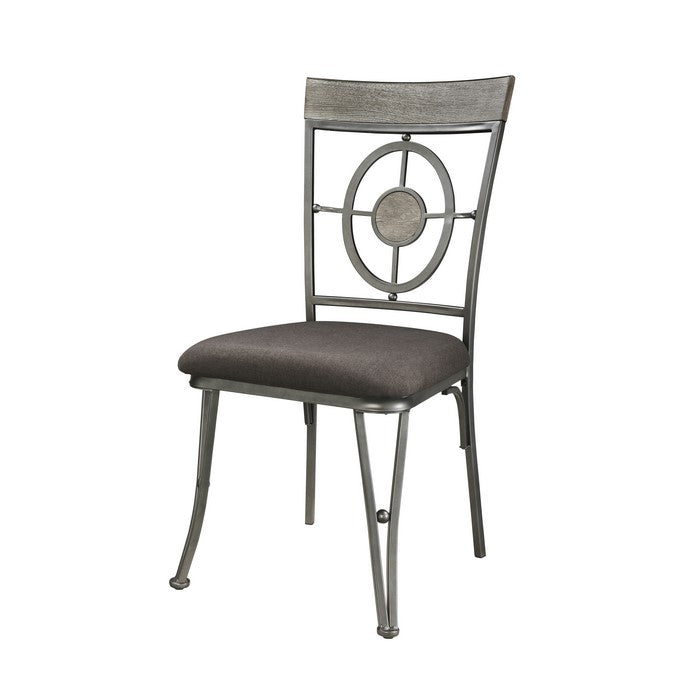 Metal Side Chair with Designer Backrest and Padded Fabric Seat, Set of 2, Gray