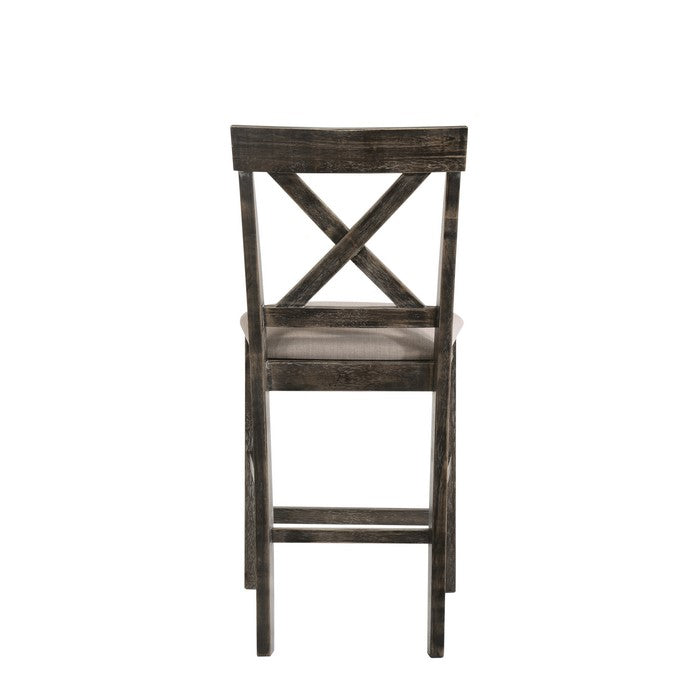 Wooden Counter Height Chair with X Shaped Backrest and Built in Footrest, Set of 2, Gray