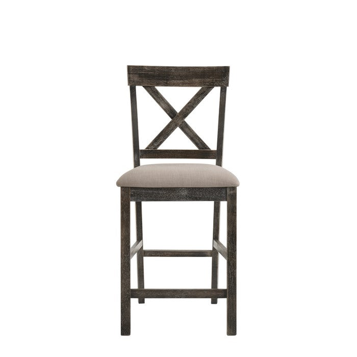 Wooden Counter Height Chair with X Shaped Backrest and Built in Footrest, Set of 2, Gray