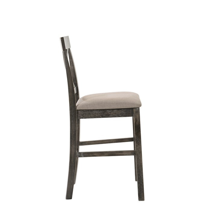 Wooden Counter Height Chair with X Shaped Backrest and Built in Footrest, Set of 2, Gray