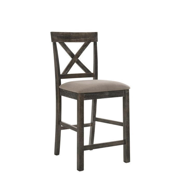 Wooden Counter Height Chair with X Shaped Backrest and Built in Footrest, Set of 2, Gray