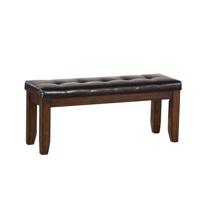 Leatherette Upholstered Tufted Wooden Bench with Chamfered Legs, Brown