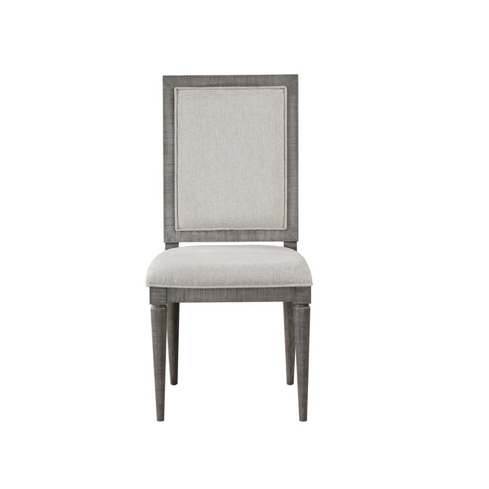 Fabric Upholstered Wooden Side Chair with Cushioned Seating and Tapered Legs, Set of 2, Gray