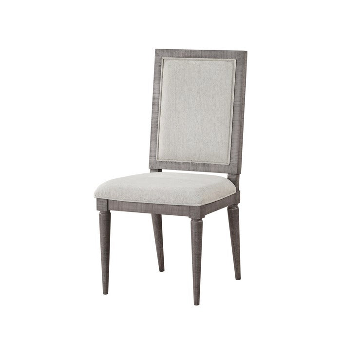 Fabric Upholstered Wooden Side Chair with Cushioned Seating and Tapered Legs, Set of 2, Gray