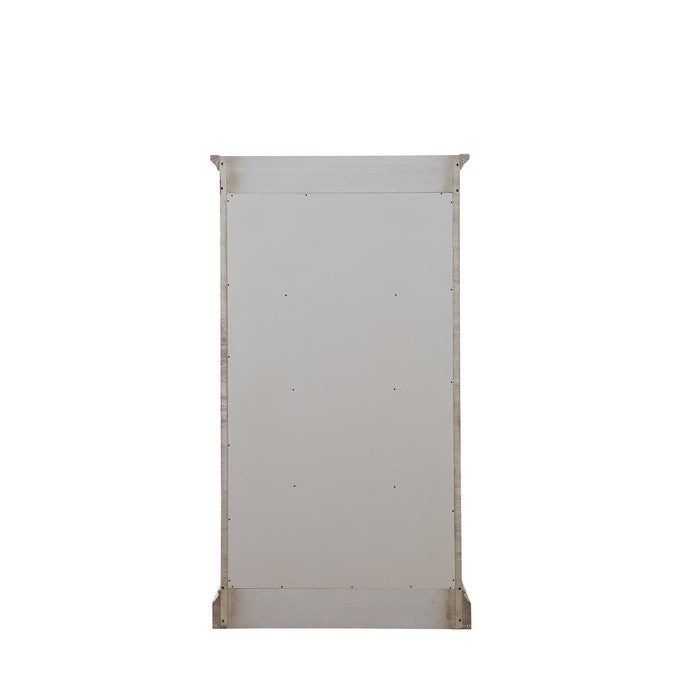 Glass Door Wooden Curio Cabinet with Molded Trim Top and Bracket Feet, Gray