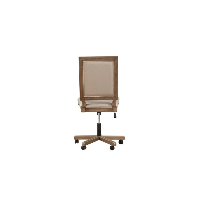 Wooden Executive Office Chair with Leatherette Upholstered Seat and Back, Brown and Beige