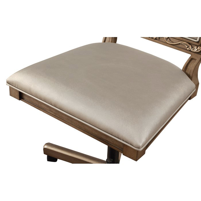 Wooden Executive Office Chair with Leatherette Upholstered Seat and Back, Brown and Beige
