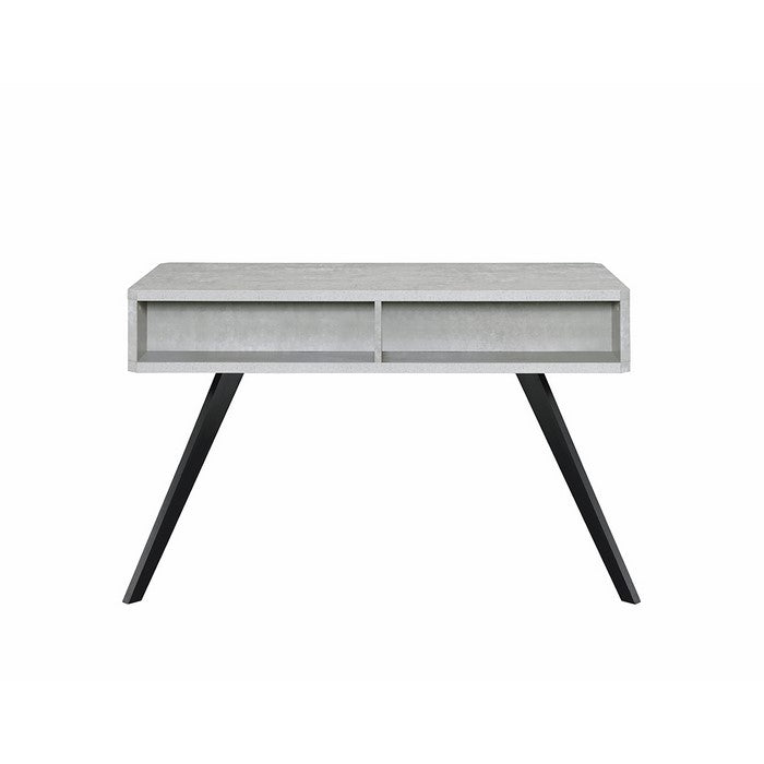 Faux Concrete Desk with Two Drawers and Flared Legs, Black and Gray