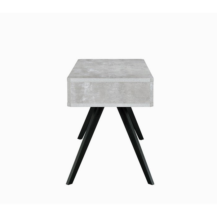 Faux Concrete Desk with Two Drawers and Flared Legs, Black and Gray