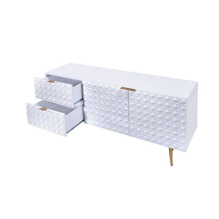 2 Drawer TV Console with Angled Metal Legs, White