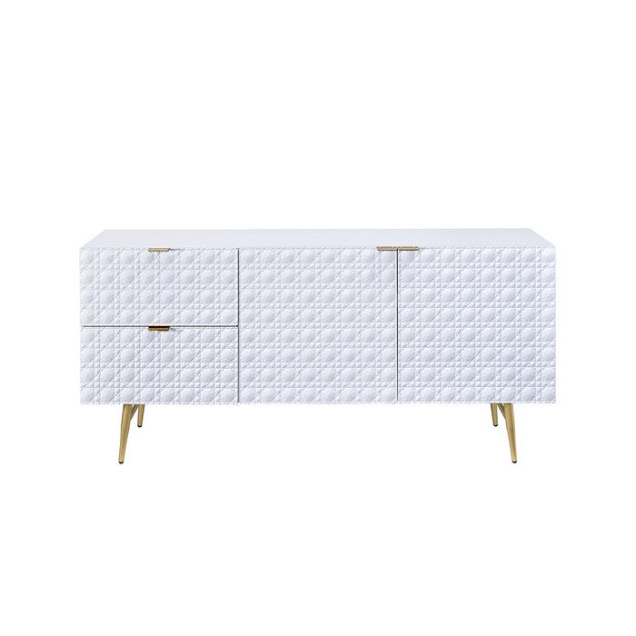 2 Drawer TV Console with Angled Metal Legs, White