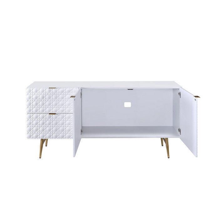 2 Drawer TV Console with Angled Metal Legs, White