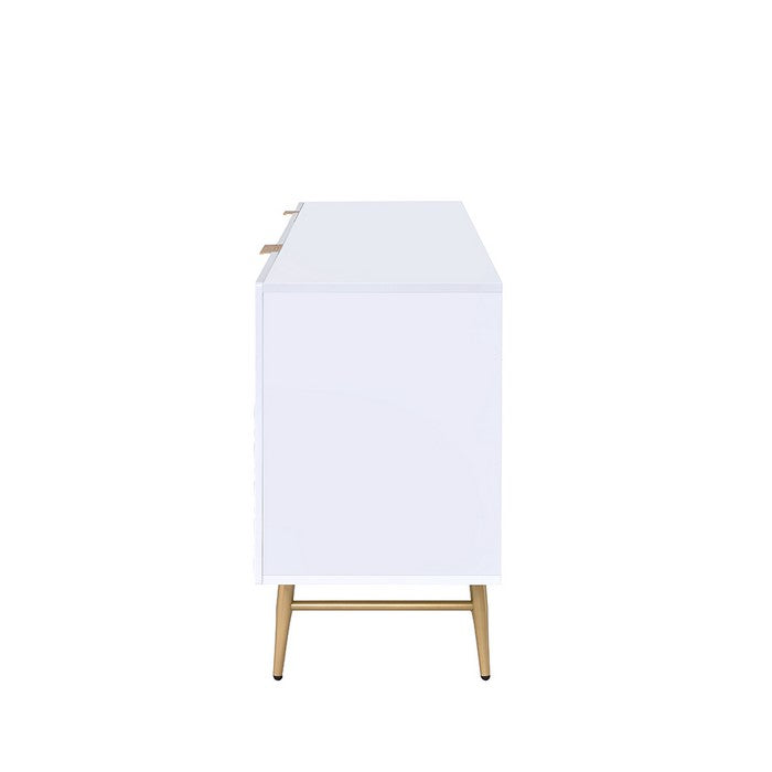 2 Drawer TV Console with Angled Metal Legs, White